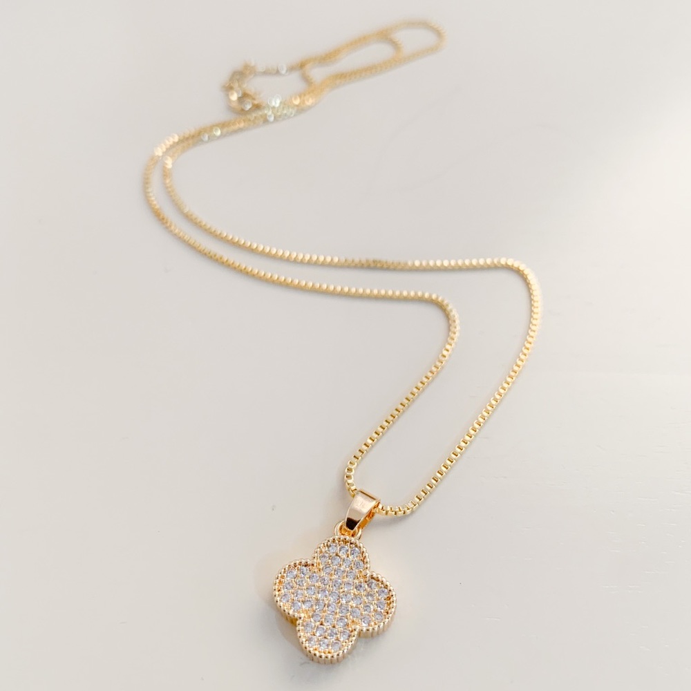 Micro Pave Clover Necklace | 14k Gold Filled - Picture 7 of 8